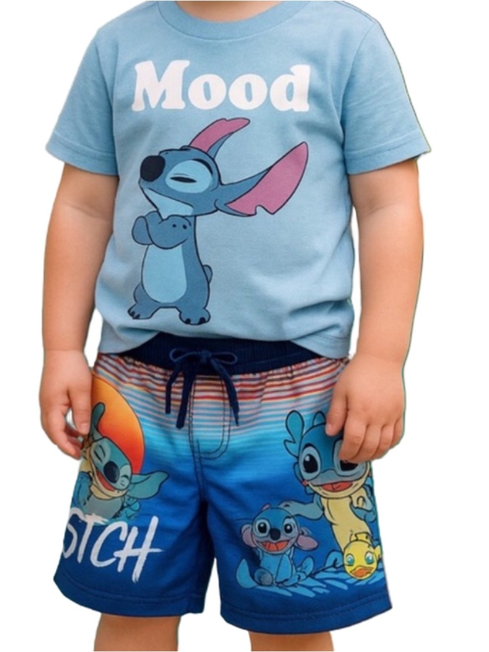 Disney Set Stitch Boys Swim Set Size 6 Tee & Swim Trunks Outfit